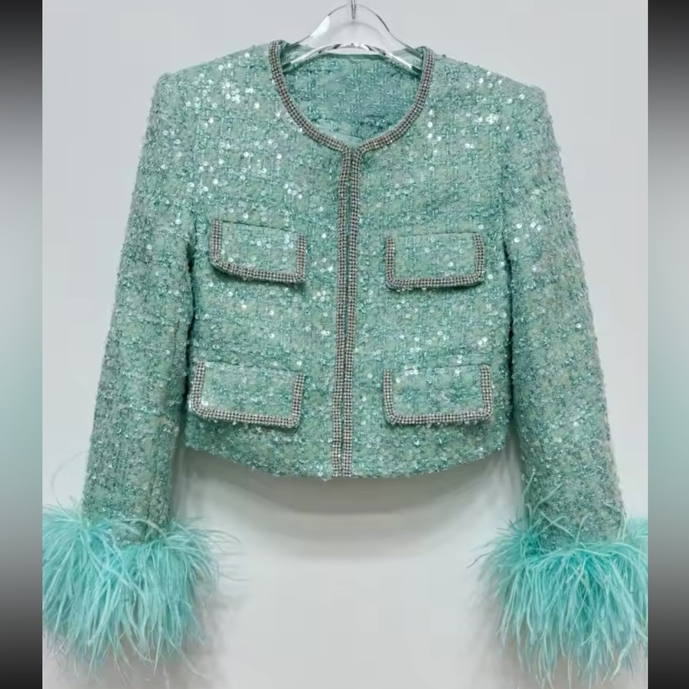 Mint Tweed like Blazer with Feather Detail - Picture 8 of 8
